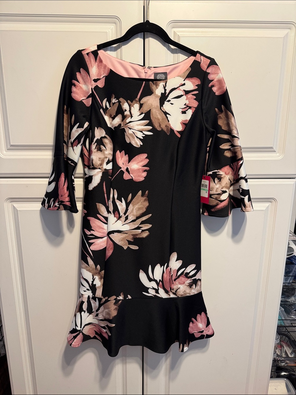 Vince Camuto Black Mini Dress with Pink & Cream Floral Print